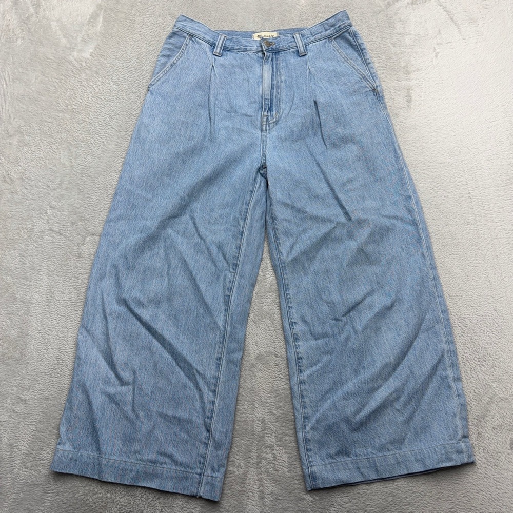 Madewell Jeans Womens 27 Blue Harlow Wide-Leg Jean Pleated High Rise Light Wash